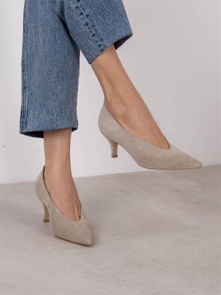 Seth Bej Süet Hakiki Deri Kadın Stiletto