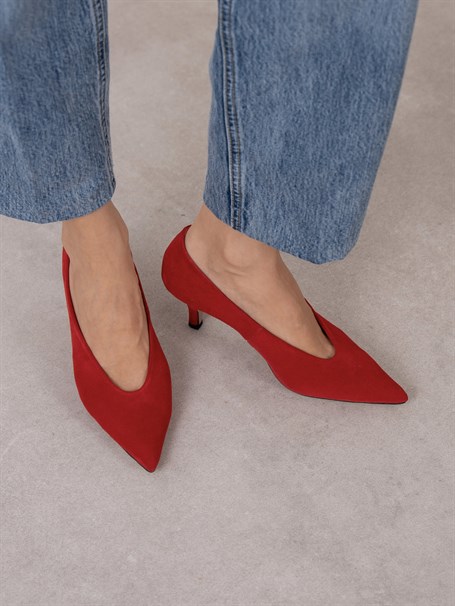 Seth Kırmızı Süet Hakiki Deri Kadın Stiletto