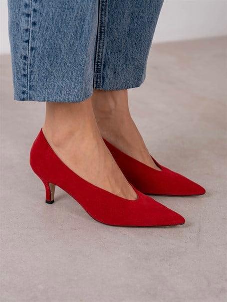 Seth Kırmızı Süet Hakiki Deri Kadın Stiletto