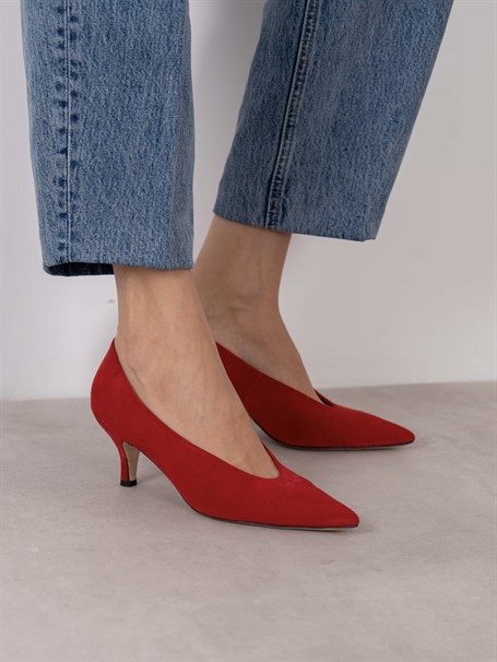 Seth Kırmızı Süet Hakiki Deri Kadın Stiletto