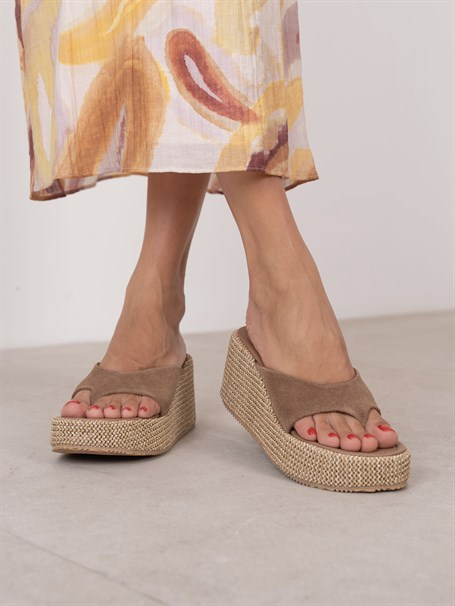 Siena Camel Süet Hakiki Süet Kadın Terlik