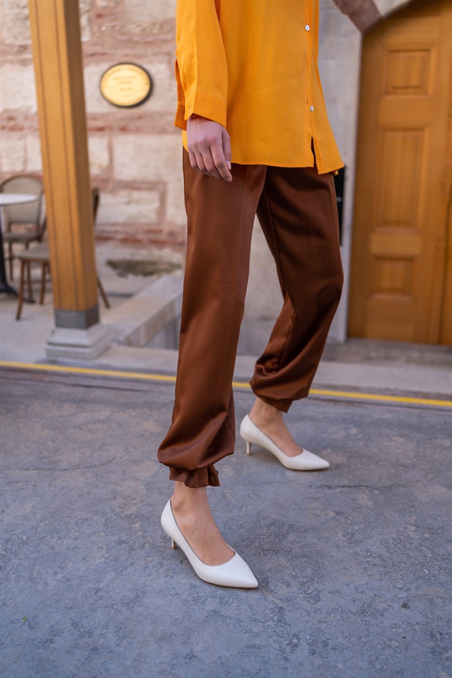 Nell Ekru Deri Hakiki Deri Kadın Stiletto