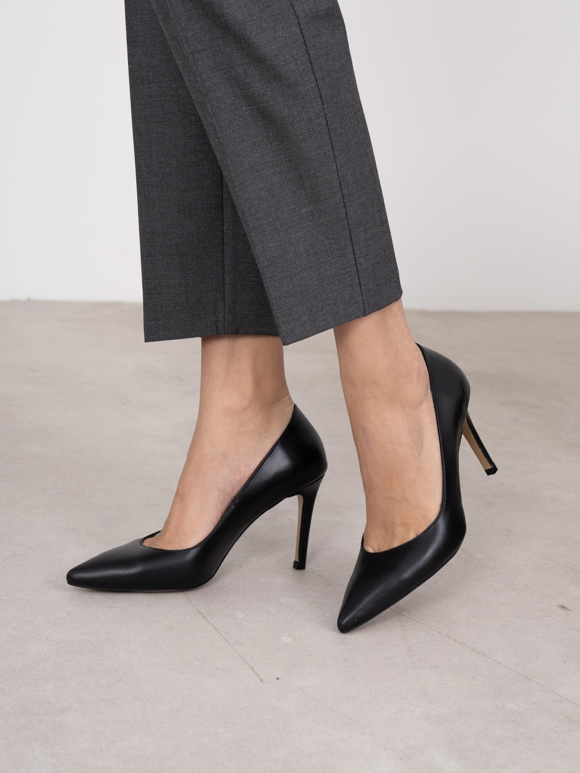 Pael Siyah Deri Hakiki Deri Kadın Stiletto
