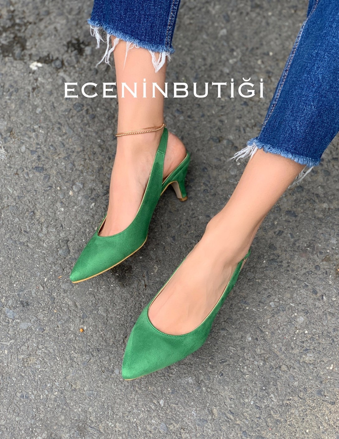 Peri - Topuklu Ayakkabı - Yeşil Süet | Ece'nin Butiği