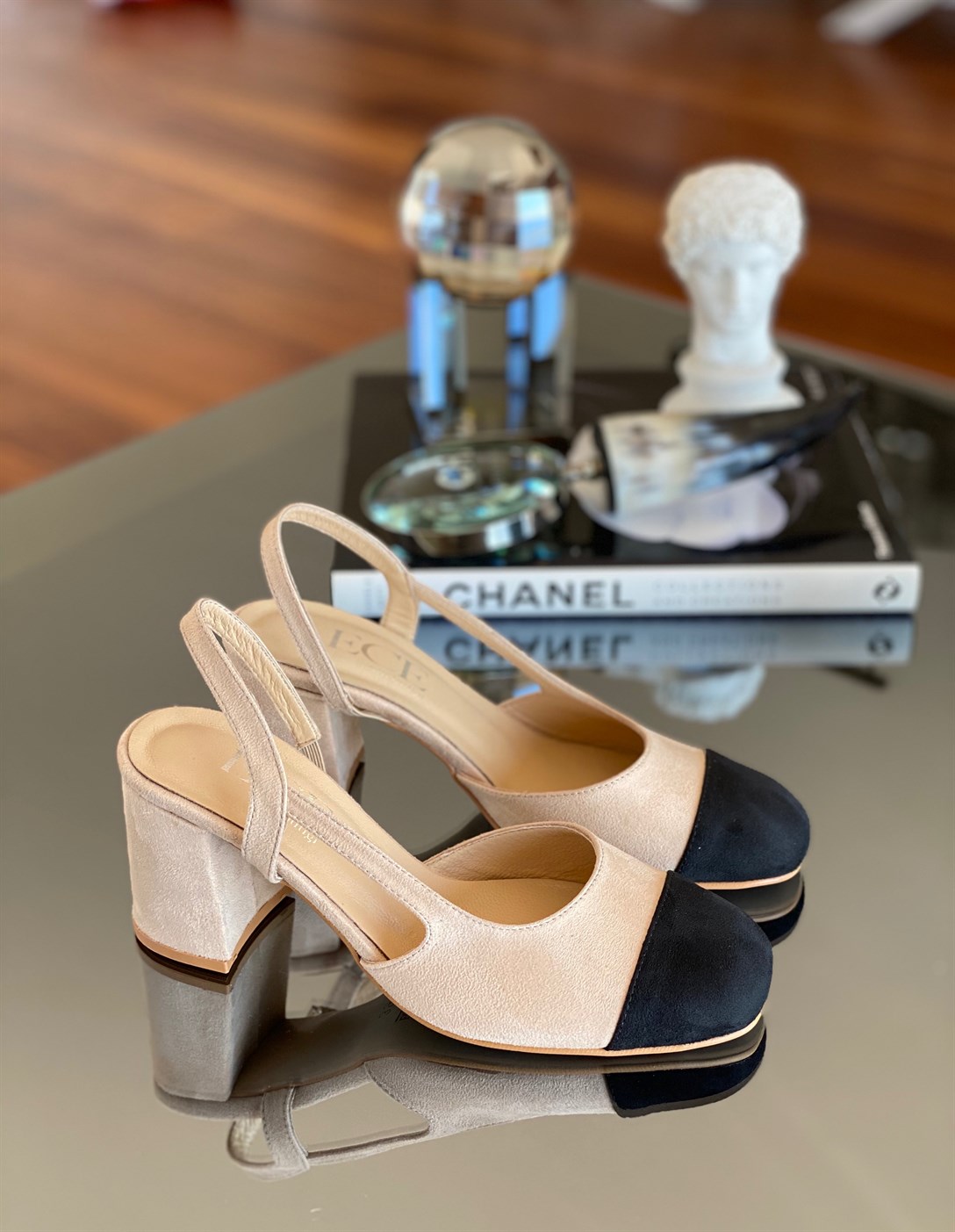 Tiffany Bej Süet - Siyah Süet Topuklu Ayakkabi | Ece'nin Butiği