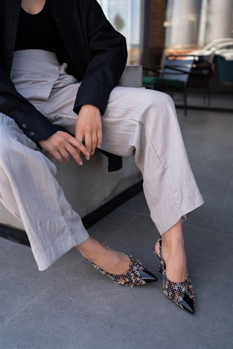 Marin Siyah - Bej Tüvit Topuklu Ayakkabı | Ece'nin Butiği