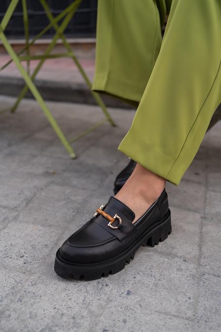 Ramira Siyah Deri   Makosen Ayakkabı