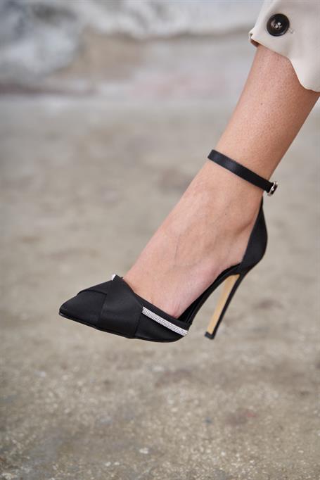 Wista Siyah Saten   Topuklu Ayakkabı