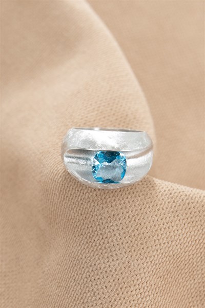 Blue Topaz Taşlı Gümüş Tasarım Yüzük