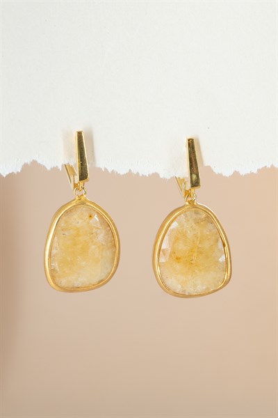 Yellow Safir Taşlı Gümüş Küpe