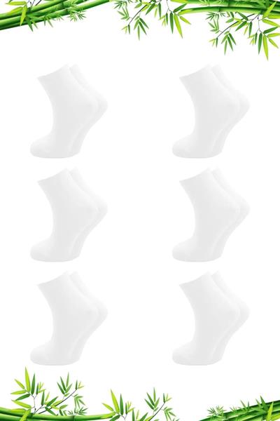 Bambu Yarım Konç Düz Beyaz Çorap Dikişsiz 6lı Paket