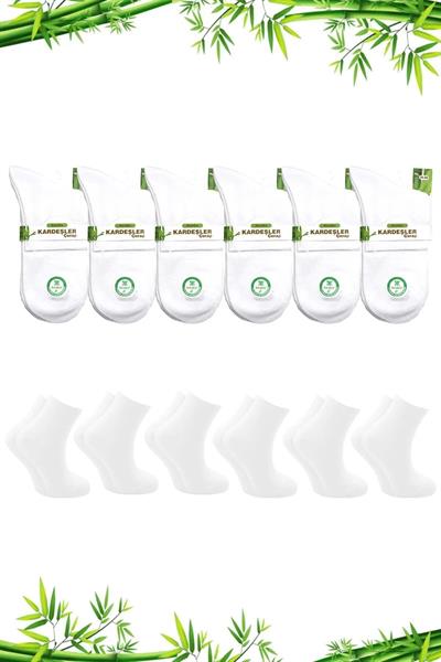 Bambu Yarım Konç Düz Beyaz Çorap Dikişsiz 6lı Paket