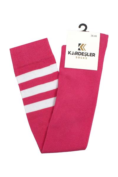 Beyaz Çizgili Pembe Diz Üstü Pamuklu Çorap