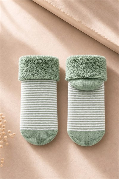 Çoçuk Çok Renkli Havlu Kıvrık Patik Çorap Desenli 3lü Paket - 1-2 Yaş