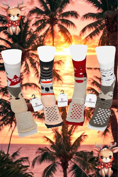 Çoçuk Havlu Çok Desenli Soket Çorap Renkli 4lü Paket