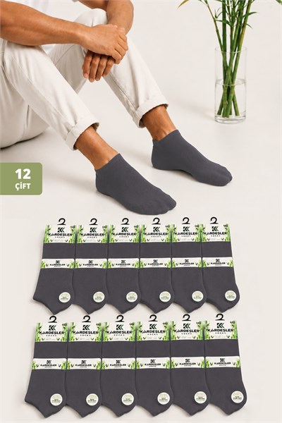 Erkek 12lı Gri Bambu Patik Çorap Seti - 43-46
