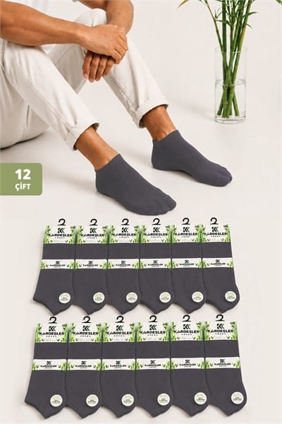 Erkek 12lı Gri Bambu Patik Çorap Seti - 39-42