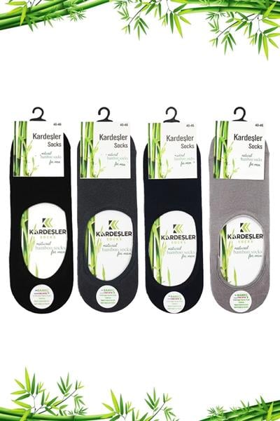 Erkek Bambu Babet Asorti Renkli Çorap Dikişsiz Görünmez Kaydırmaz Topuk Silikonlu 4lü Paket