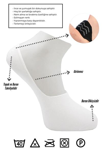 Erkek Bambu Babet Beyaz Çorap Dikişsiz Görünmez Kaydırmaz Topuk Silikonlu 6lı Paket