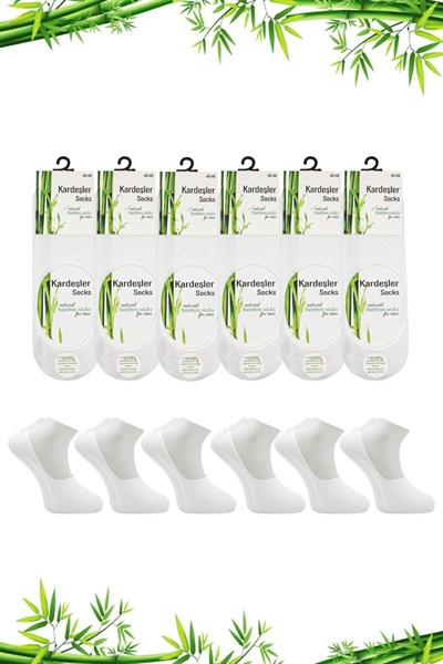 Erkek Bambu Babet Beyaz Çorap Dikişsiz Görünmez Kaydırmaz Topuk Silikonlu 6lı Paket