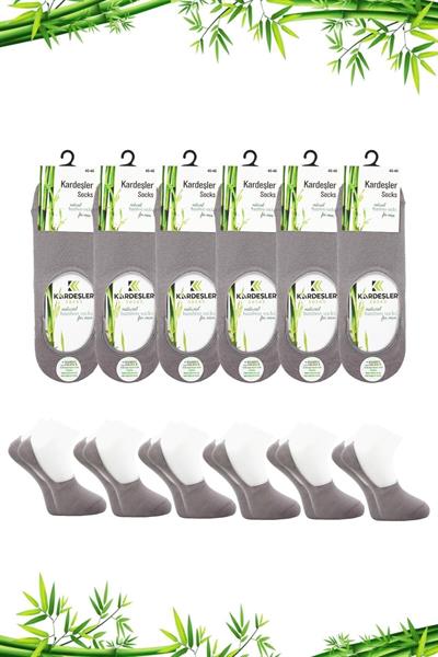 Erkek Bambu Babet Gri Çorap Dikişsiz Görünmez Kaydırmaz Topuk Silikonlu 6lı Paket