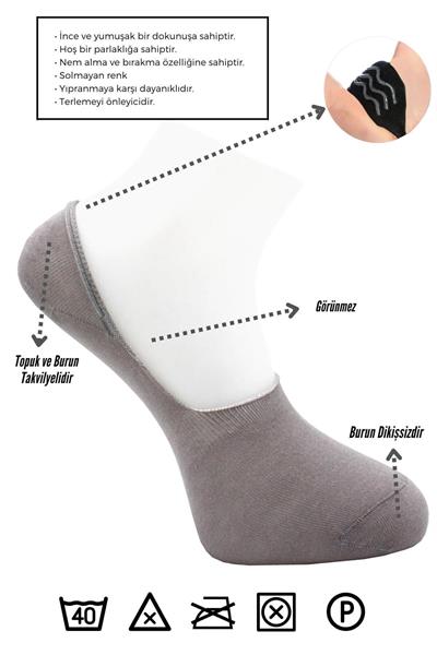 Erkek Bambu Babet Gri Çorap Dikişsiz Görünmez Kaydırmaz Topuk Silikonlu 6lı Paket