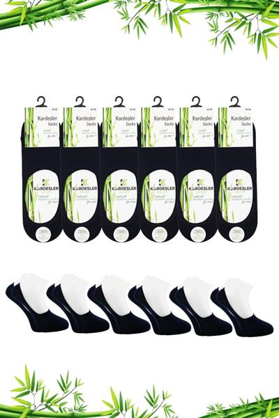 Erkek Bambu Babet Lacivert Çorap Dikişsiz Görünmez Kaydırmaz Topuk Silikonlu 6lı Paket