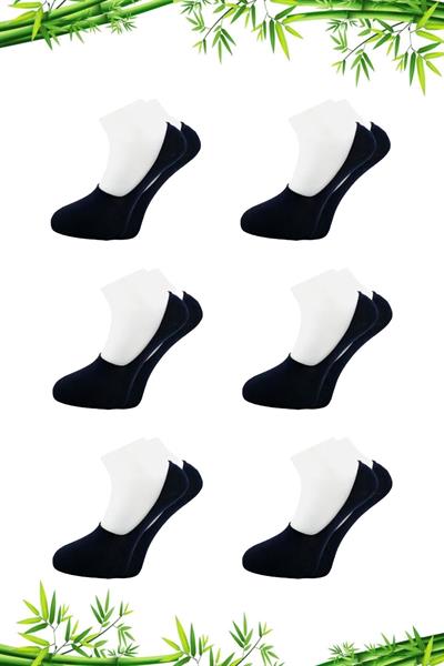 Erkek Bambu Babet Lacivert Çorap Dikişsiz Görünmez Kaydırmaz Topuk Silikonlu 6lı Paket