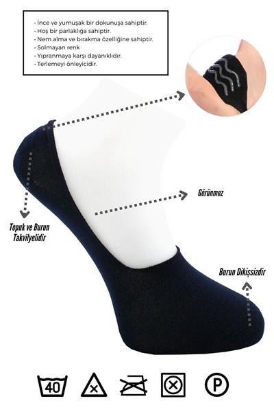 Erkek Bambu Babet Lacivert Çorap Dikişsiz Görünmez Kaydırmaz Topuk Silikonlu 6lı Paket
