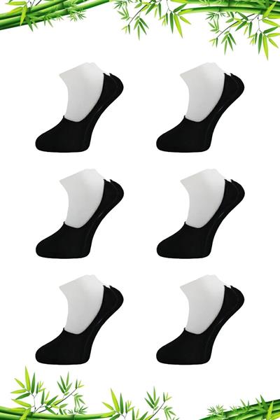 Erkek Bambu Babet Siyah Çorap Dikişsiz Görünmez Kaydırmaz Topuk Silikonlu 6lı Paket