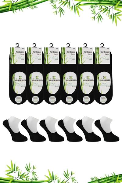 Erkek Bambu Babet Siyah Çorap Dikişsiz Görünmez Kaydırmaz Topuk Silikonlu 6lı Paket