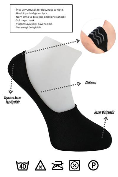 Erkek Bambu Babet Siyah Çorap Dikişsiz Görünmez Kaydırmaz Topuk Silikonlu 6lı Paket