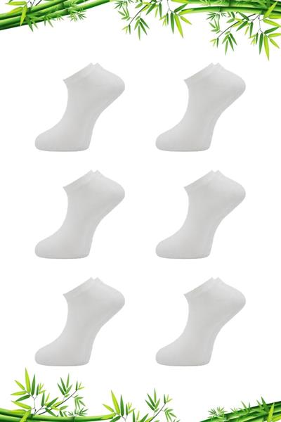 Erkek Bambu Patik Beyaz Çorap Dikişsiz 6lı Paket