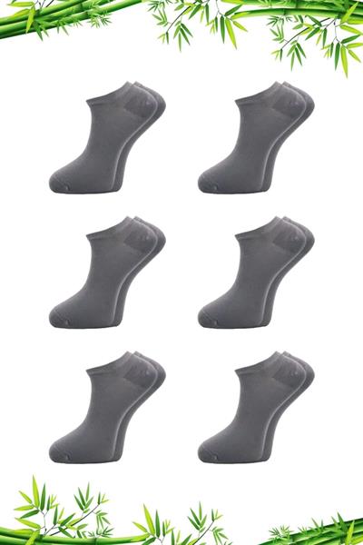 Erkek Bambu Patik Gri Çorap Dikişsiz 6lı Paket