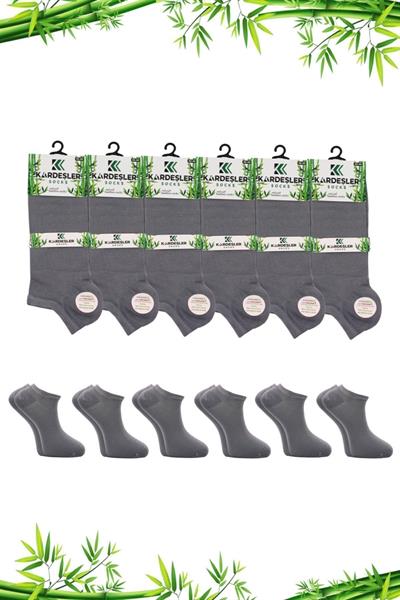 Erkek Bambu Patik Gri Çorap Dikişsiz 6lı Paket