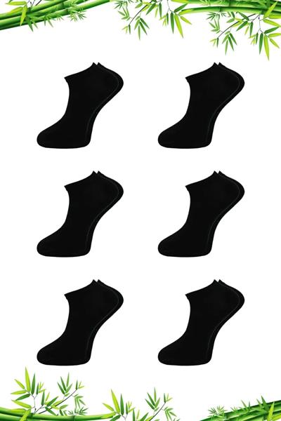 Erkek Bambu Patik Siyah Çorap Dikişsiz 6lı Paket