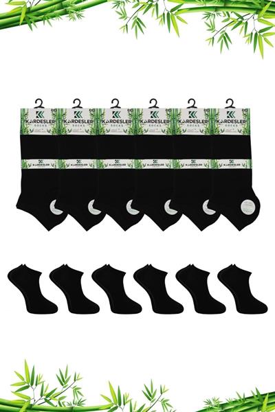 Erkek Bambu Patik Siyah Çorap Dikişsiz 6lı Paket