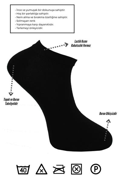 Erkek Bambu Patik Siyah Çorap Dikişsiz 6lı Paket