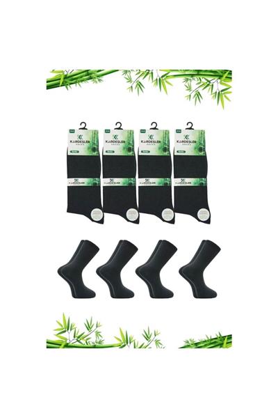 Erkek Bambu Soket Uzun Düz Füme Çorap Dikişsiz 4lü Paket