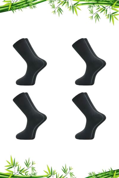Erkek Bambu Soket Uzun Düz Füme Çorap Dikişsiz 4lü Paket