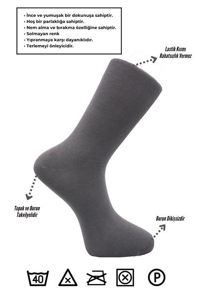 Erkek Bambu Soket Uzun Düz Gri Çorap Dikişsiz 4lü Paket