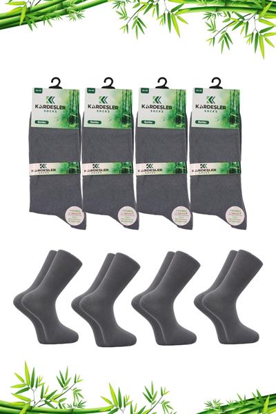 Erkek Bambu Soket Uzun Düz Gri Çorap Dikişsiz 4lü Paket