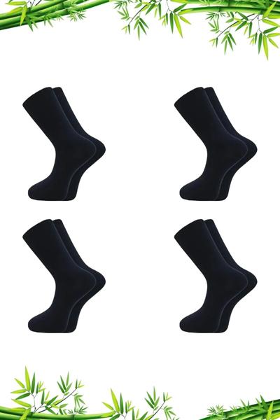 Erkek Bambu Soket Uzun Düz Lacivert Çorap Dikişsiz 4lü Paket
