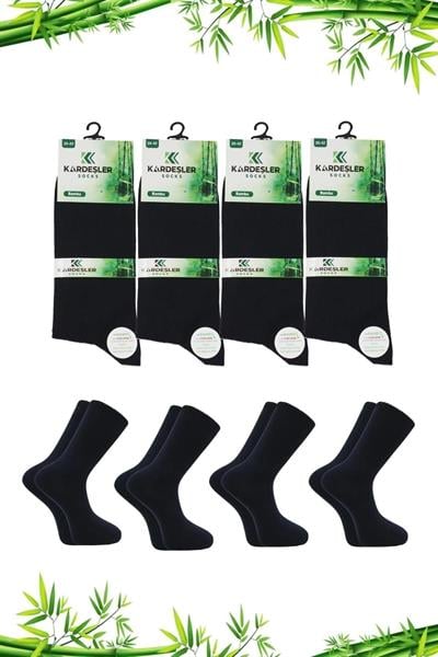 Erkek Bambu Soket Uzun Düz Lacivert Çorap Dikişsiz 4lü Paket