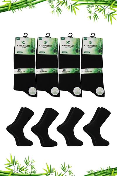 Erkek Bambu Soket Uzun Düz Siyah Çorap Dikişsiz 4lü Paket