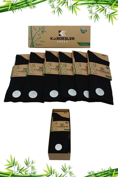 Erkek Bambu Soket Uzun Düz Siyah Çorap Dikişsiz 6lı Premium Kutulu