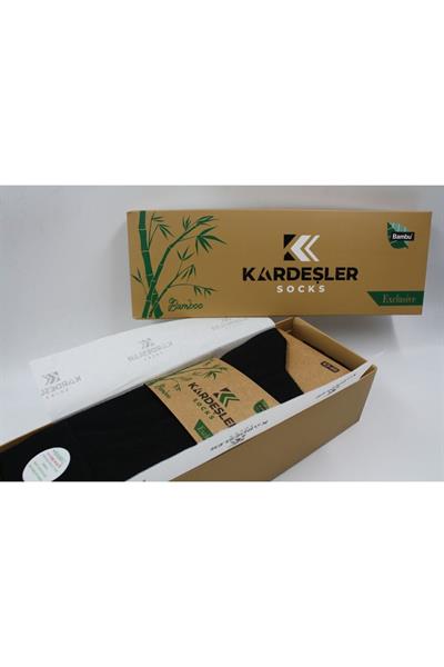 Erkek Bambu Soket Uzun Düz Siyah Çorap Dikişsiz 6lı Premium Kutulu