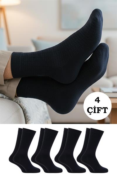 Erkek Bambu Uzun Soket Çorap Siyah Dikişsiz 4lü Premium Kutulu