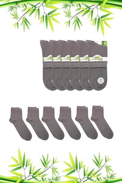 Erkek Bambu Yarım Konç Düz Gri Çorap Dikişsiz 6lı Paket