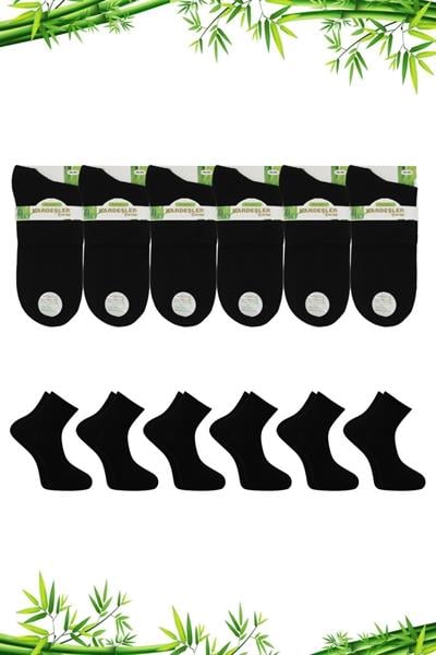 Erkek Bambu Yarım Konç Düz Siyah Çorap Dikişsiz 6lı Paket